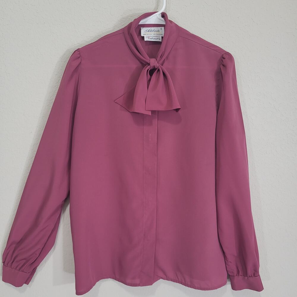 Vintage Blouse Adelaar Talbots Womens M / L Pink Long Sleeve Office 80s 90s Bow